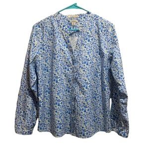 LL Bean No Iron Long Sleeved Floral Top Size Medium